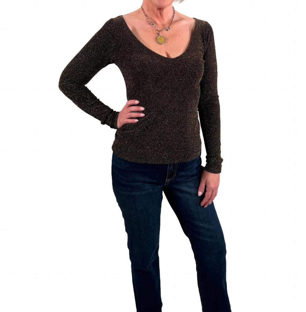 NEW FIFTEEN TWENTY flattering v-neck evening sparkle top in black